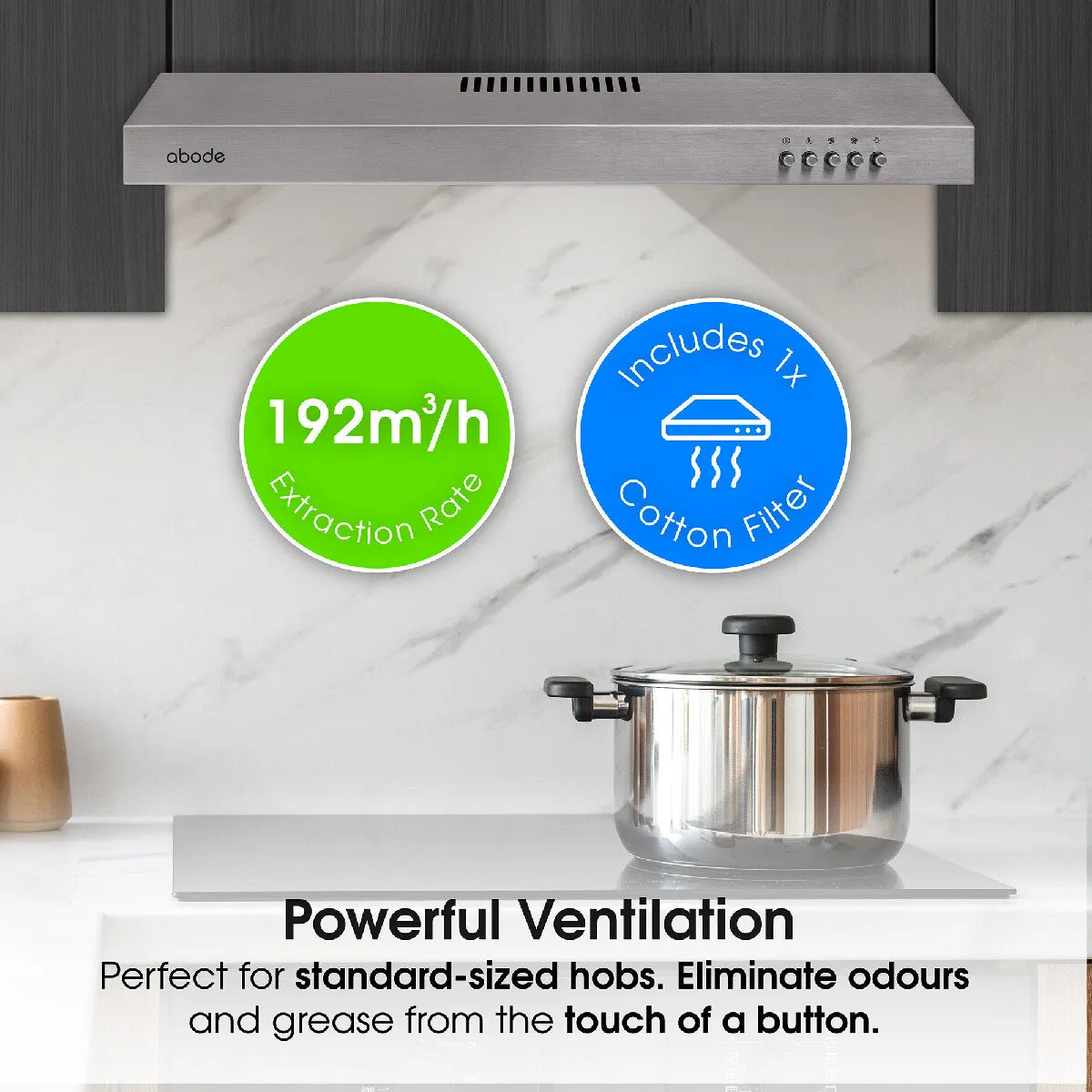 Abode A60VSRCH0B1SS 60cm Manual Visor Cooker Hood in Stainless Steel