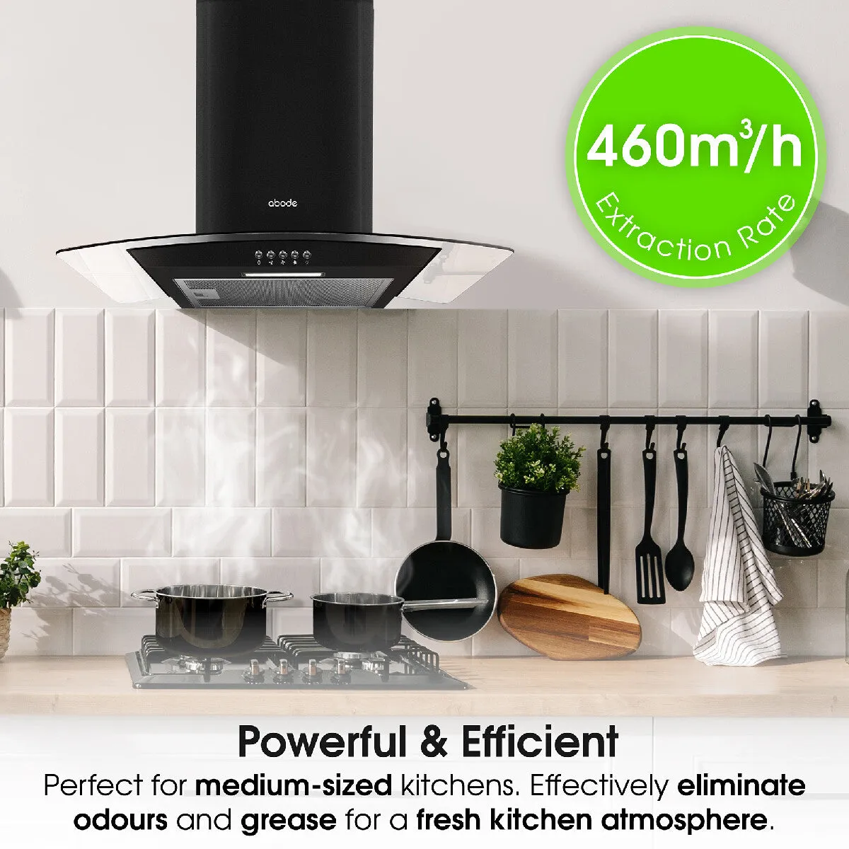 Abode AGCH6031B 60cm Curved Glass Cooker Hood - Black