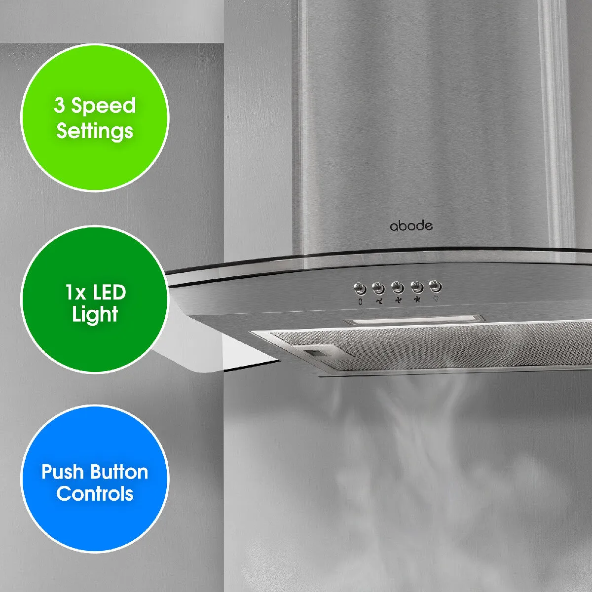Abode AGCH6031SS 60cm Curved Glass Cooker Hood - Stainless Steel