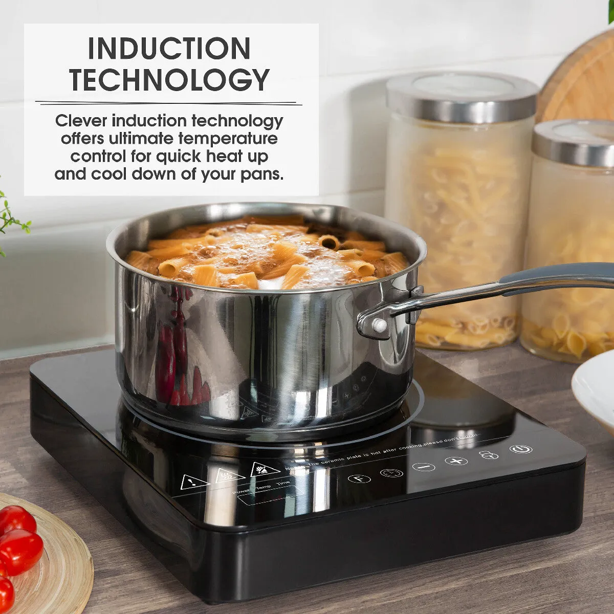 Abode AINDH1001 Portable Single Induction Hob, Digital Touch Control 2kW - Black
