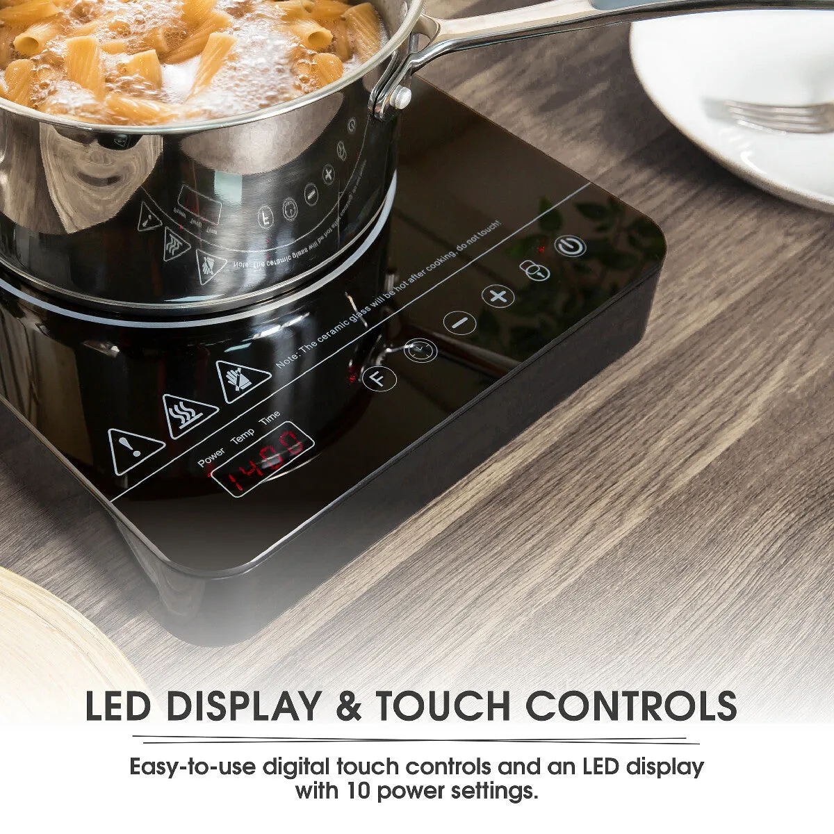 Abode AINDH1001 Portable Single Induction Hob, Digital Touch Control 2kW - Black