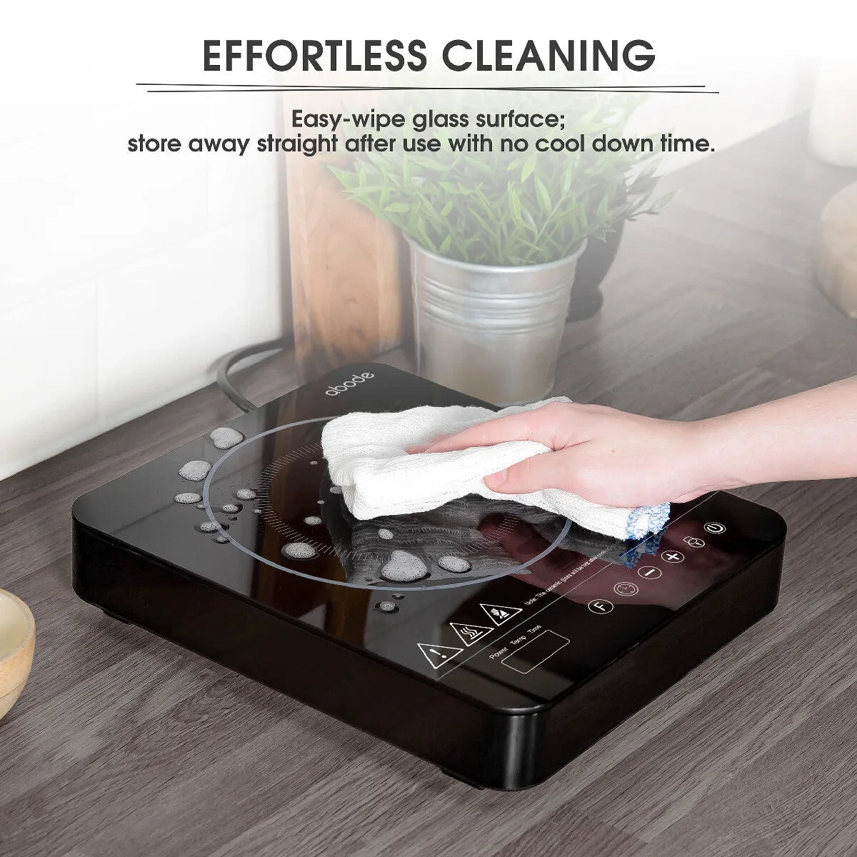 Abode AINDH1001 Portable Single Induction Hob, Digital Touch Control 2kW - Black