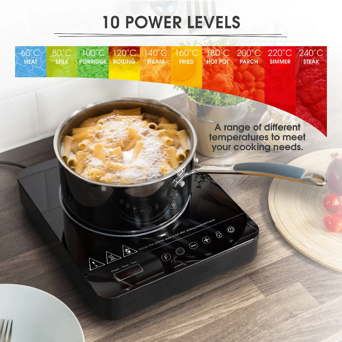 Abode AINDH1001 Portable Single Induction Hob, Digital Touch Control 2kW - Black
