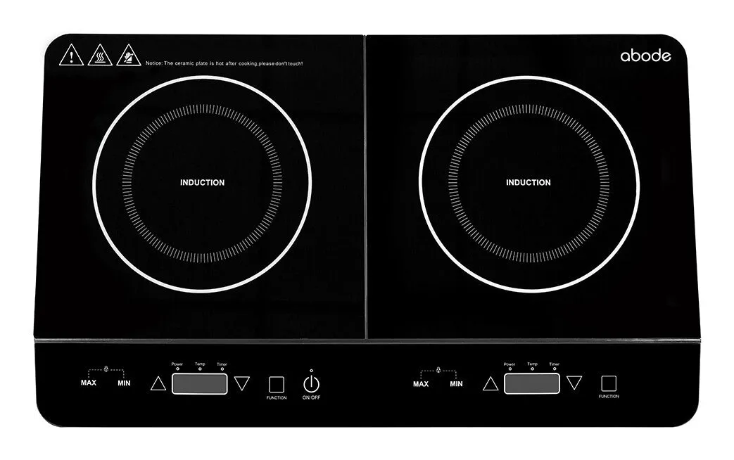 Abode AINDH2003 Portable Double Induction Hob, Digital Dual Control 2.8kW Plug & Play - Black