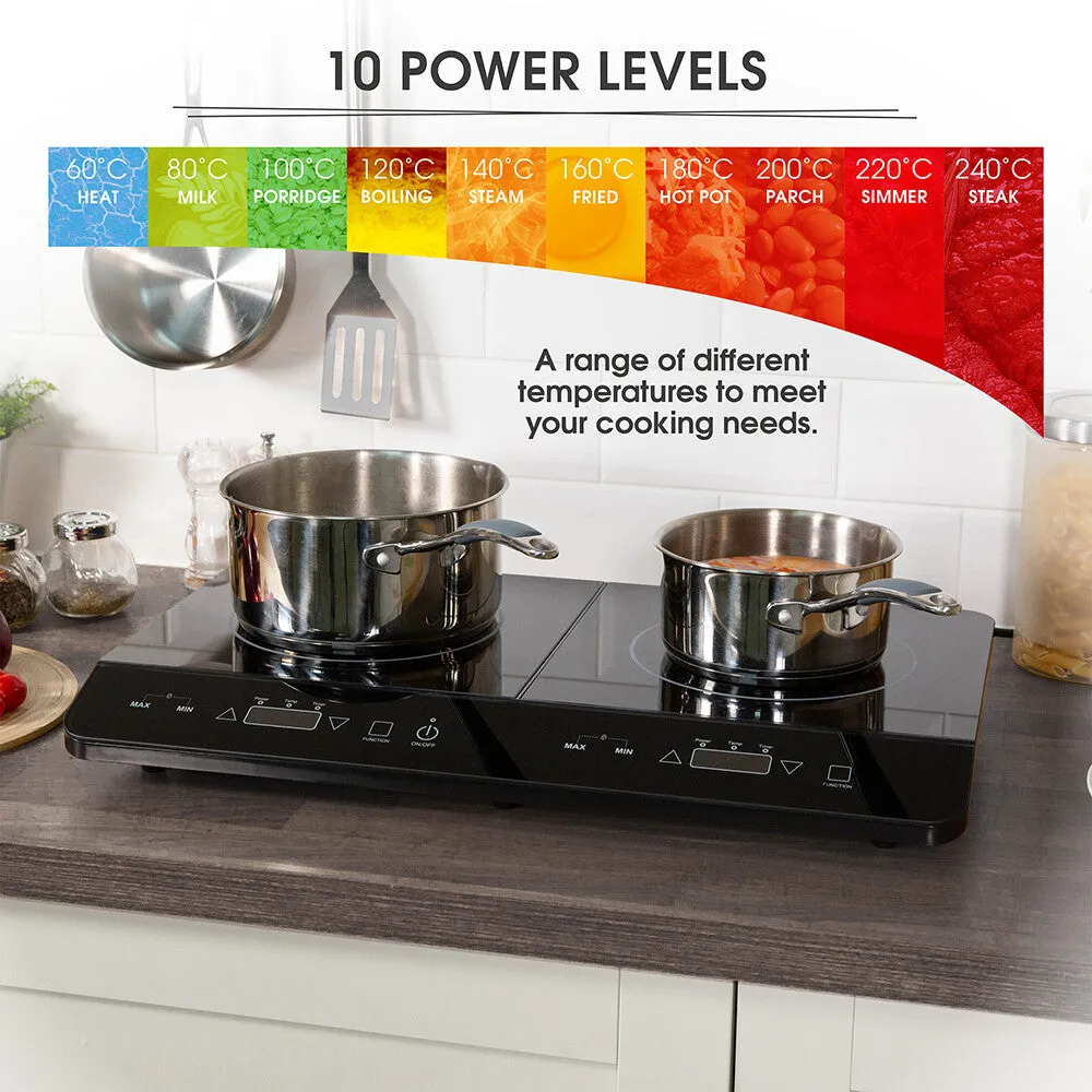 Abode AINDH2003 Portable Double Induction Hob, Digital Dual Control 2.8kW Plug & Play - Black