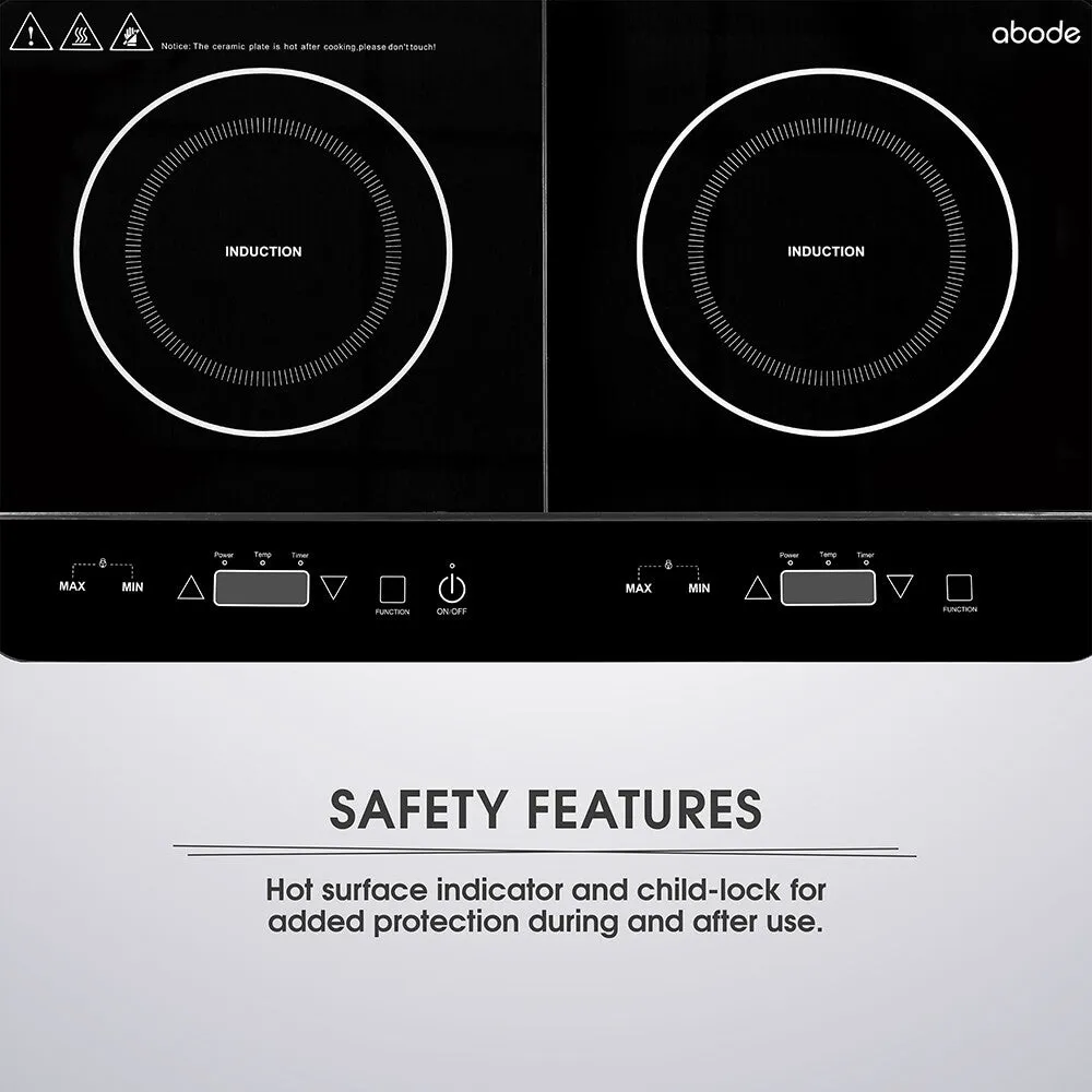 Abode AINDH2003 Portable Double Induction Hob, Digital Dual Control 2.8kW Plug & Play - Black