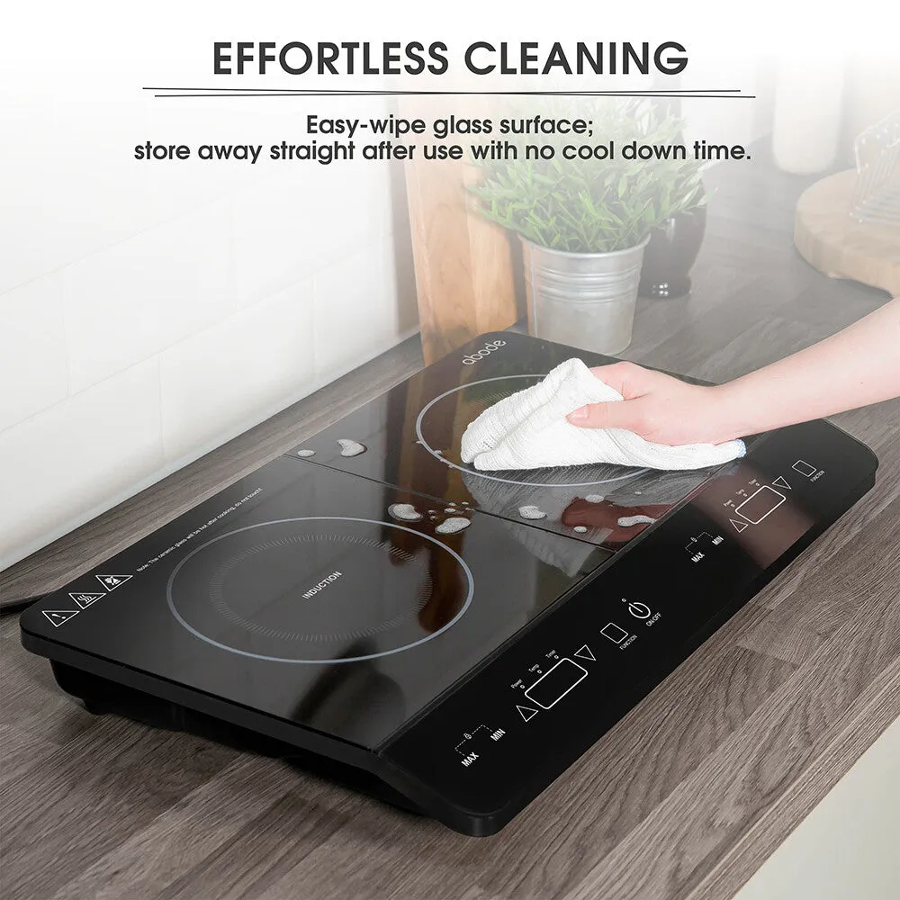 Abode AINDH2003 Portable Double Induction Hob, Digital Dual Control 2.8kW Plug & Play - Black