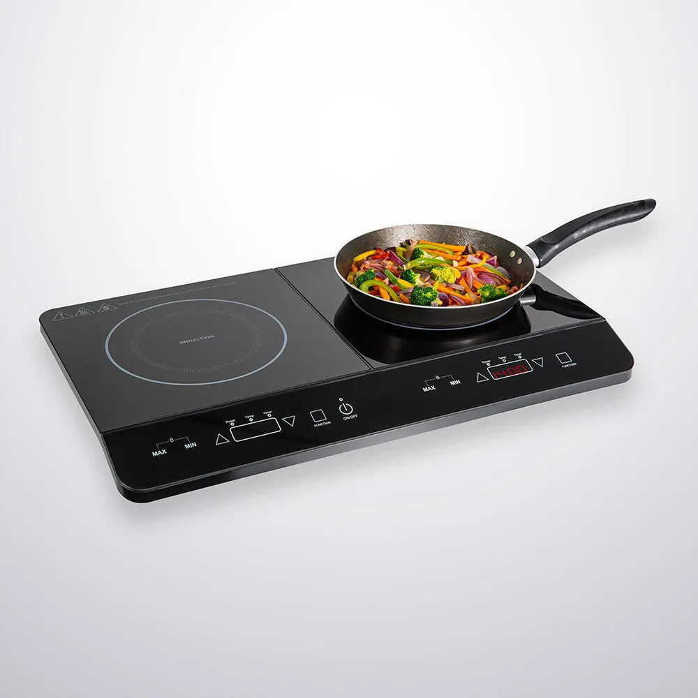 Abode AINDH2003 Portable Double Induction Hob, Digital Dual Control 2.8kW Plug & Play - Black