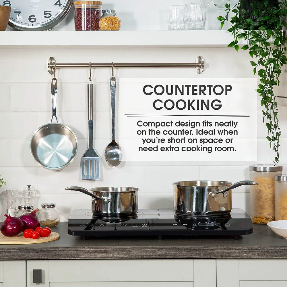 Abode AINDH2003 Portable Double Induction Hob, Digital Dual Control 2.8kW Plug & Play - Black