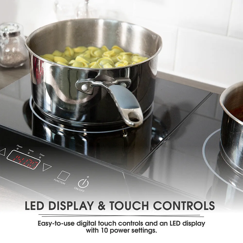 Abode AINDH2003 Portable Double Induction Hob, Digital Dual Control 2.8kW Plug & Play - Black