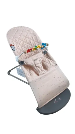 BabyBjorn Bouncer Bliss Bundle With Toy Bar, Flying Friends, Dark Gray Frame, Pink with Dots