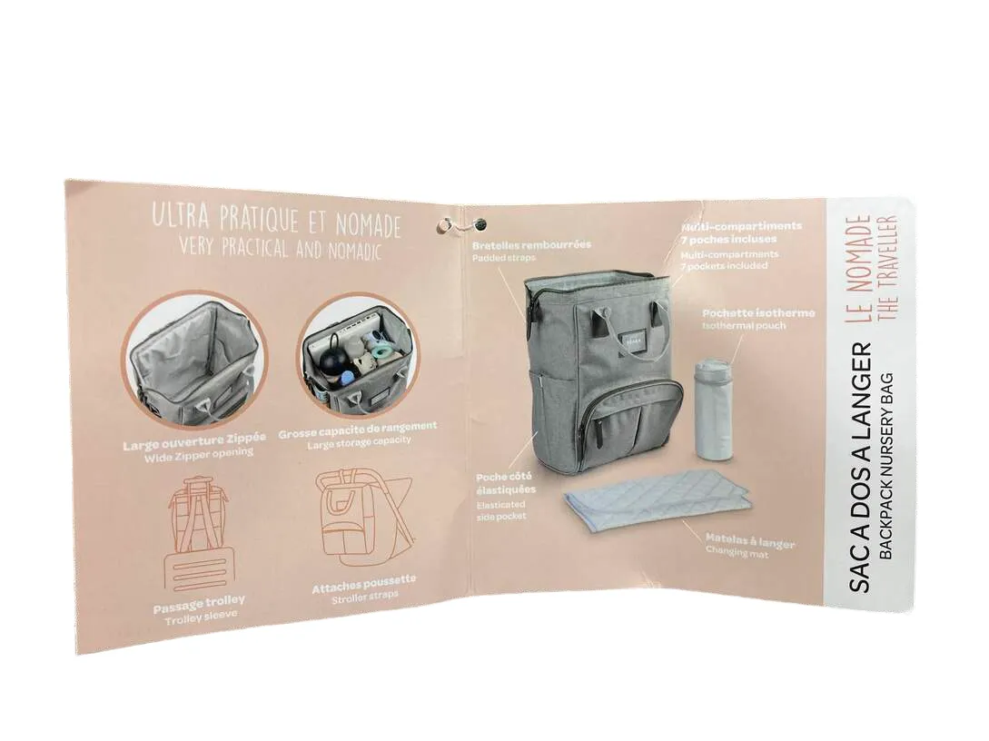 Beaba Wellington Backpack Diaper Bag, Heather Grey