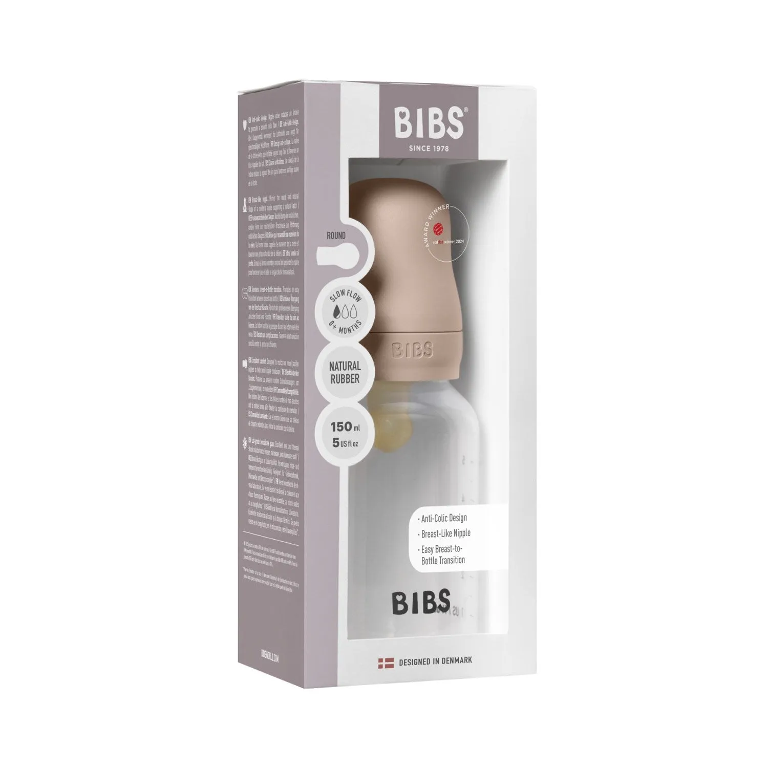 Bibs Blush Bibs Baby Bottle Round Latex 1 Pack 150 ml Slow Flow