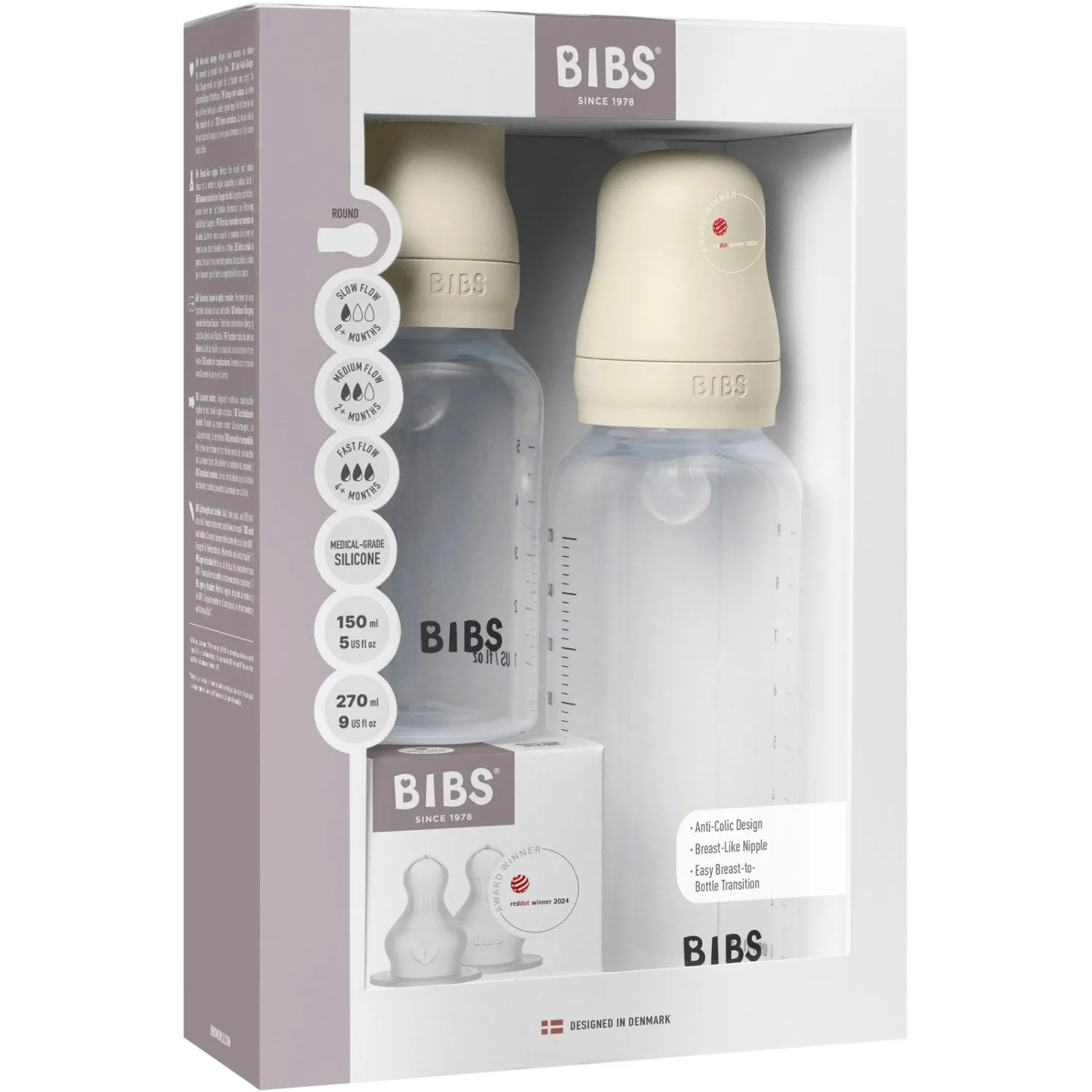 Bibs Ivory Bibs Grow And Flow Baby Bottle Round Silicone Set 150 ml / 270 ml