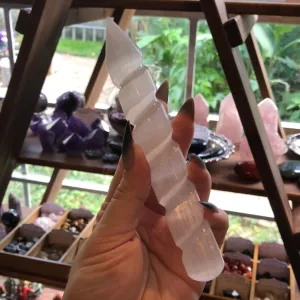 Carved Selenite Spiral Wand