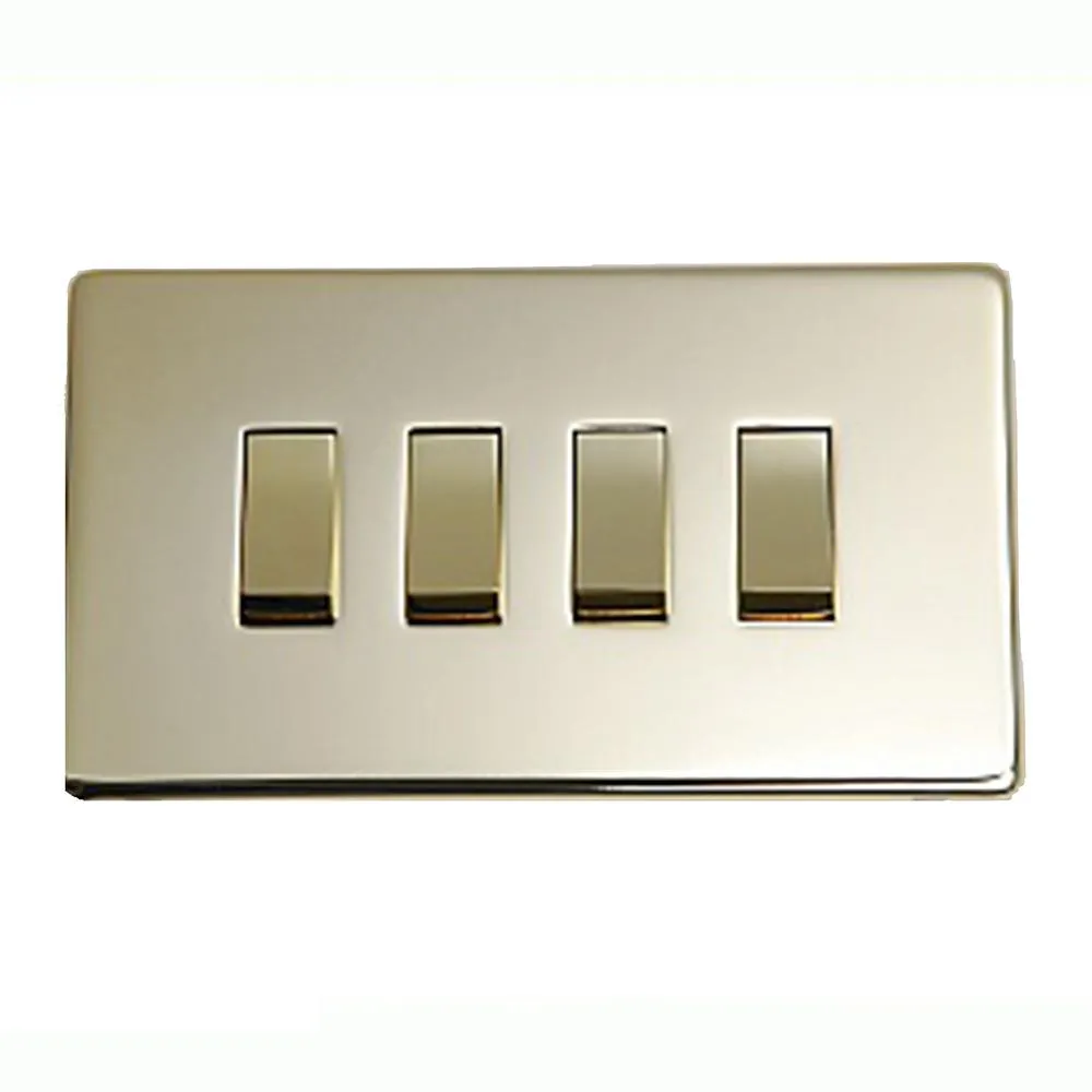 Crabtree Platinum 7174-PB 4Gang 10Amp 2Way Switch Polish Brass