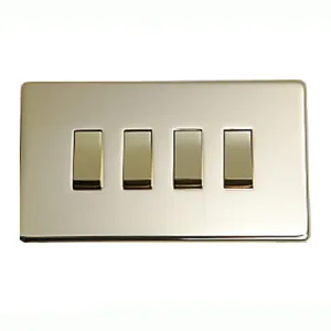 Crabtree Platinum 7174-PB 4Gang 10Amp 2Way Switch Polish Brass
