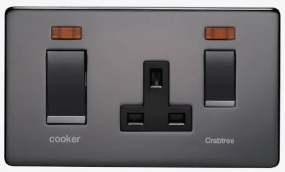 Crabtree Platinum 7521/3BKN 45A DP Switch   Socket with Neon Black Nickel