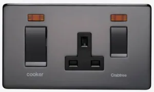 Crabtree Platinum 7521/3BKN 45A DP Switch   Socket with Neon Black Nickel