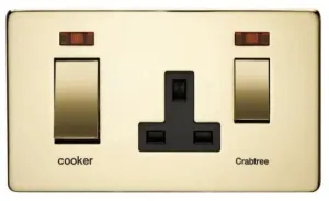 Crabtree Platinum 7521/3PB 45A DP Switch   Socket with Neon Polished Brass