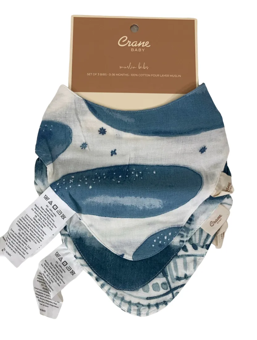 Crane Baby Muslin 3 Piece Bib Set, Caspian