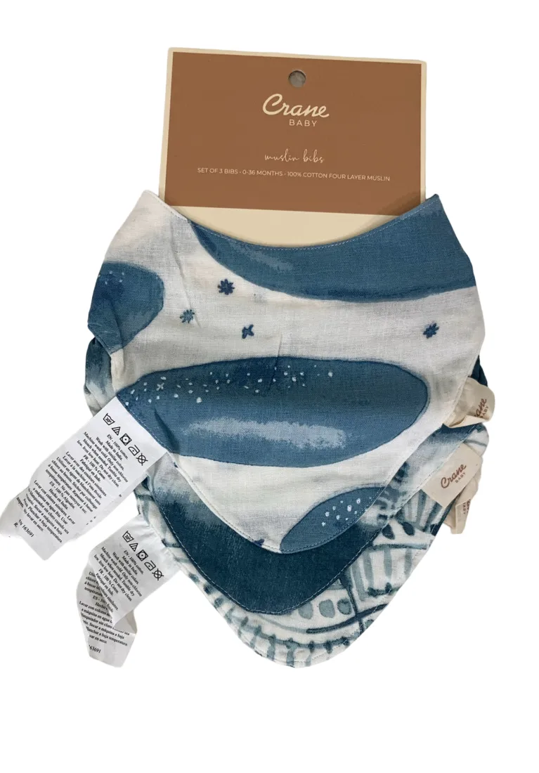 Crane Baby Muslin 3 Piece Bib Set, Caspian