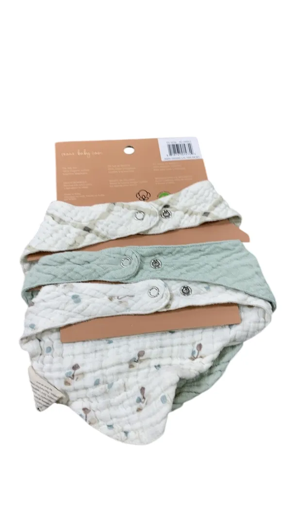 Crane Baby Muslin 3 Piece Bib Set, Twig