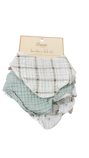 Crane Baby Muslin 3 Piece Bib Set, Twig