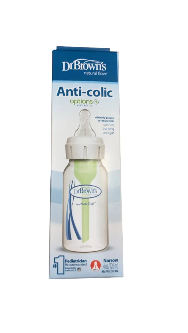 Dr. Brown's Anti-Colic Narrow Bottle, Options , Clear, 4 oz/120 ml, Level 1 Nipple (0 months )