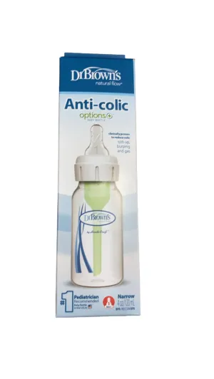 Dr. Brown's Anti-Colic Narrow Bottle, Options , Clear, 4 oz/120 ml, Level 1 Nipple (0 months )