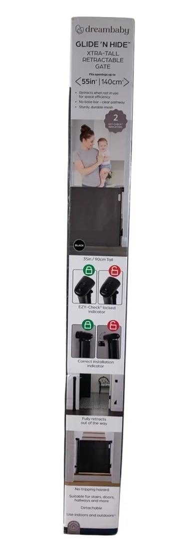 Dreambaby Glide 'N Hide Extra Tall Retractable Baby Gate, Black