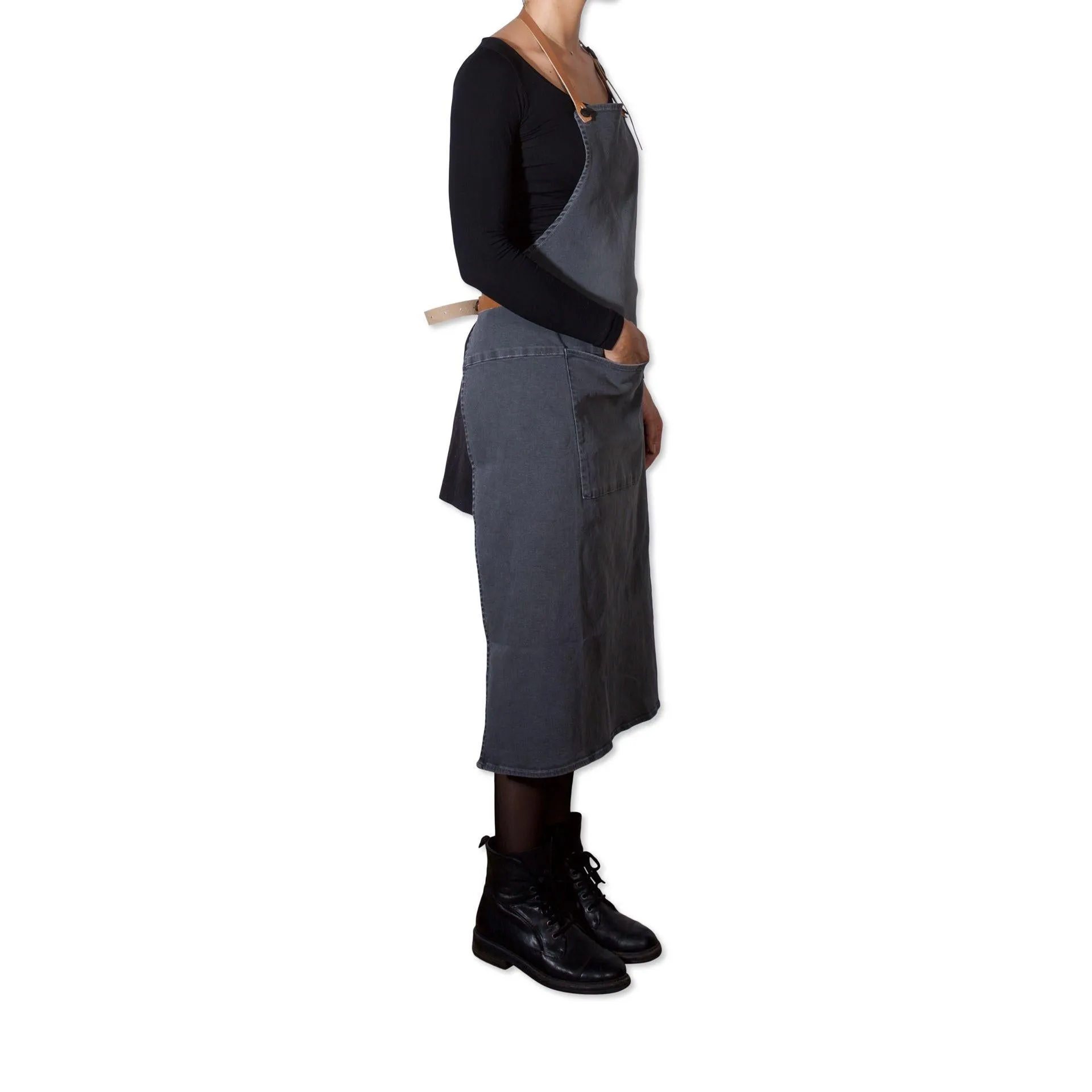 Dutchdeluxes Apron In Bbq Style Denim, Grey