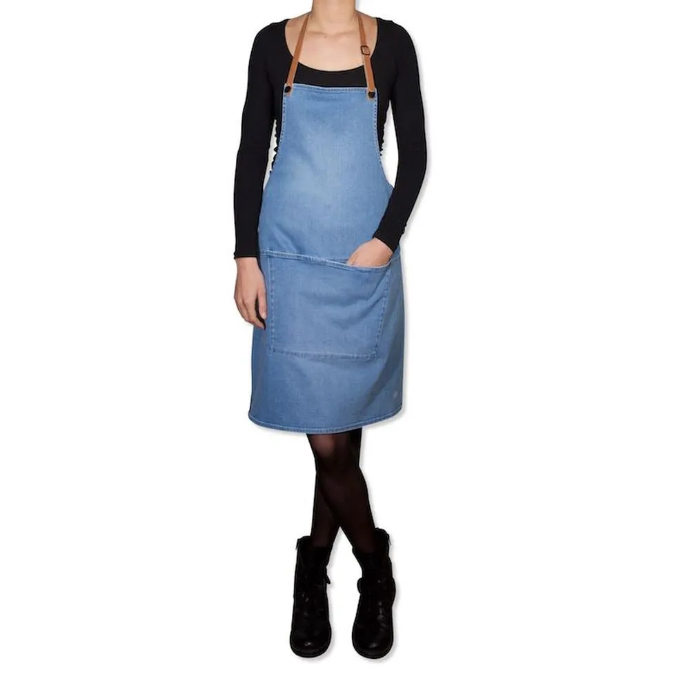 Dutchdeluxes Apron In Bbq Style Denim, Indigo
