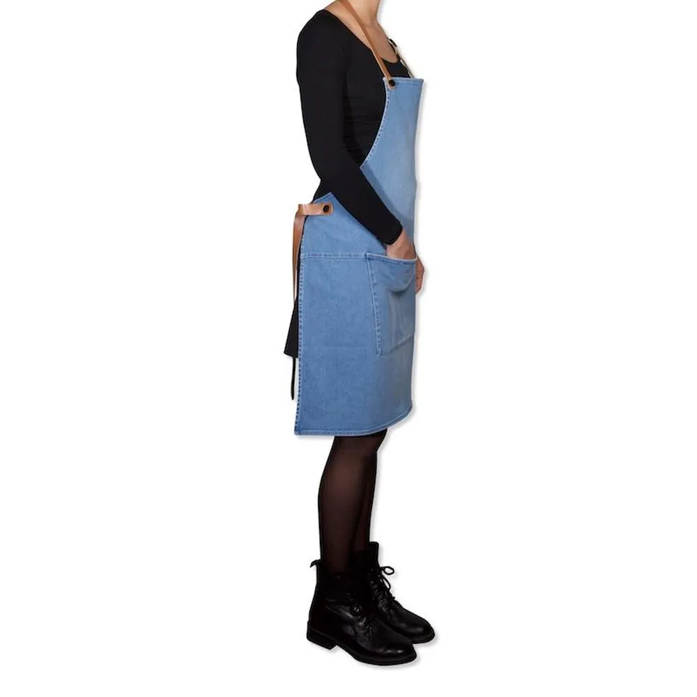 Dutchdeluxes Apron In Bbq Style Denim, Indigo
