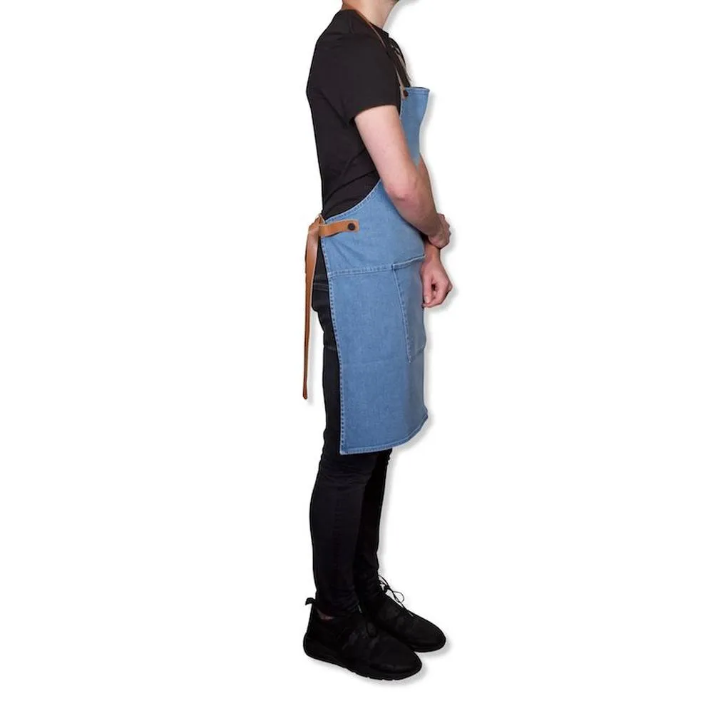 Dutchdeluxes Apron In Bbq Style Denim, Indigo