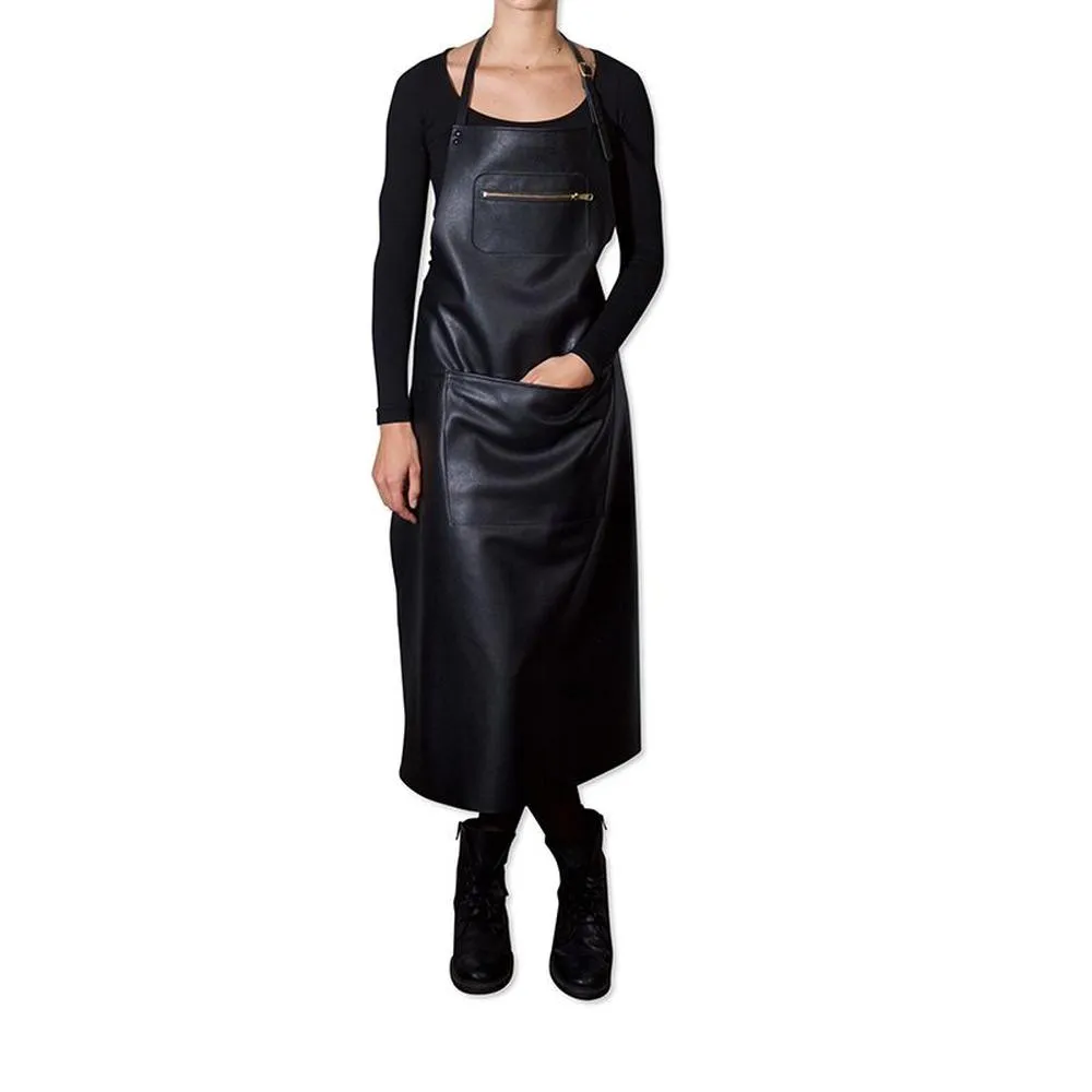 Dutchdeluxes Apron In Zipper Style Classic Leather Extra Long, Black