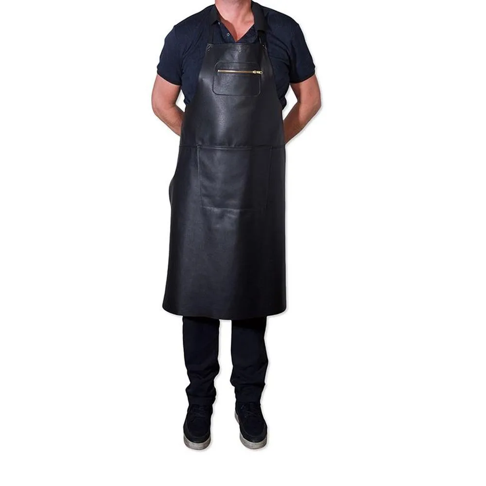 Dutchdeluxes Apron In Zipper Style Classic Leather Extra Long, Black
