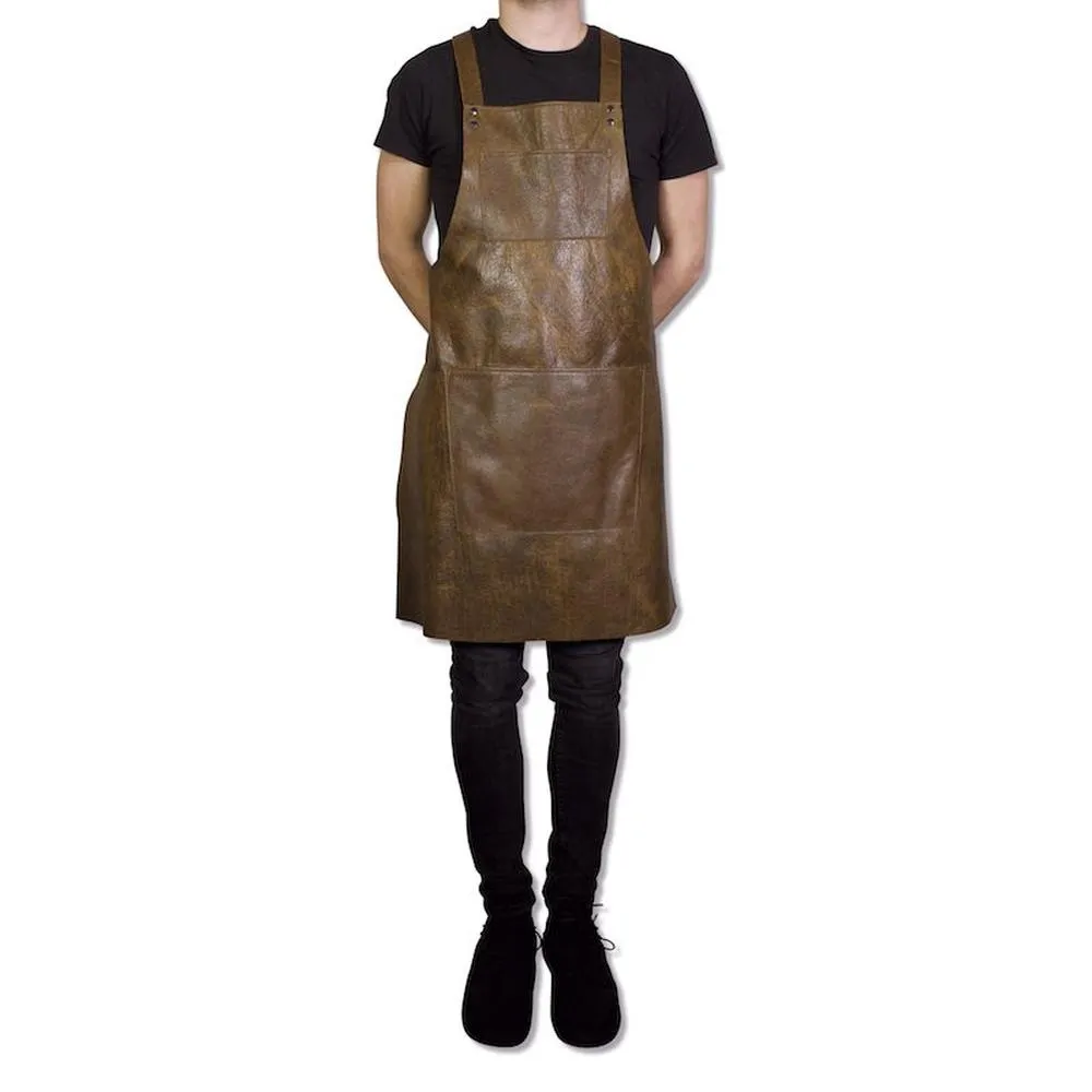 Dutchdeluxes Apron With Suspenders, Vintage Brown