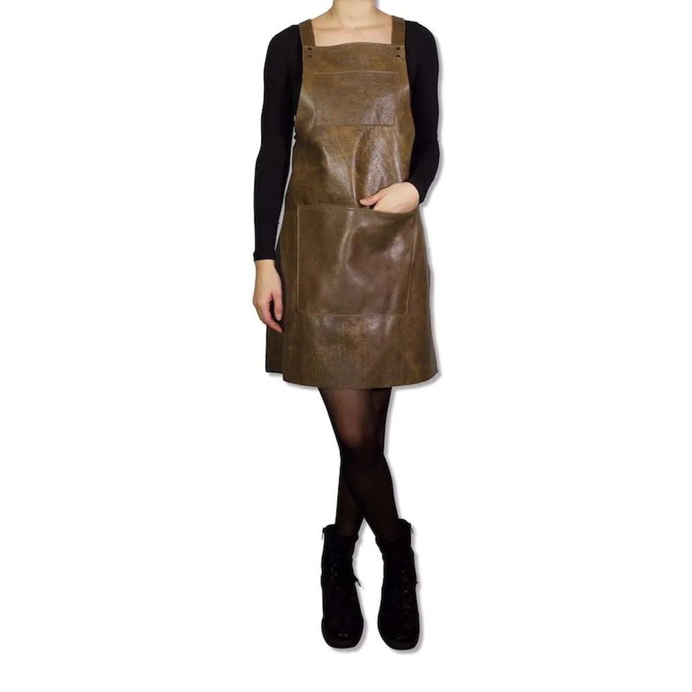 Dutchdeluxes Apron With Suspenders, Vintage Brown