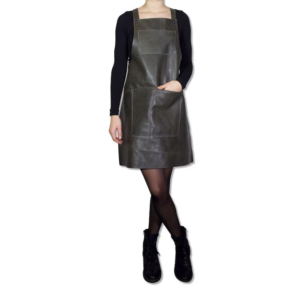 Dutchdeluxes Apron With Suspenders, Vintage Grey