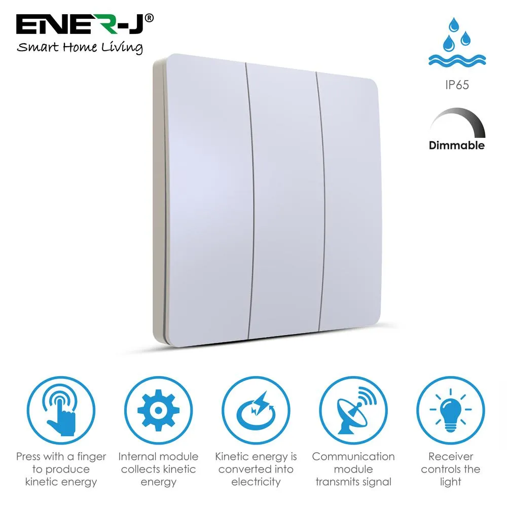 Ener-J 3Gang *PRO RANGE*  Kinetic Dimmable Switch - White