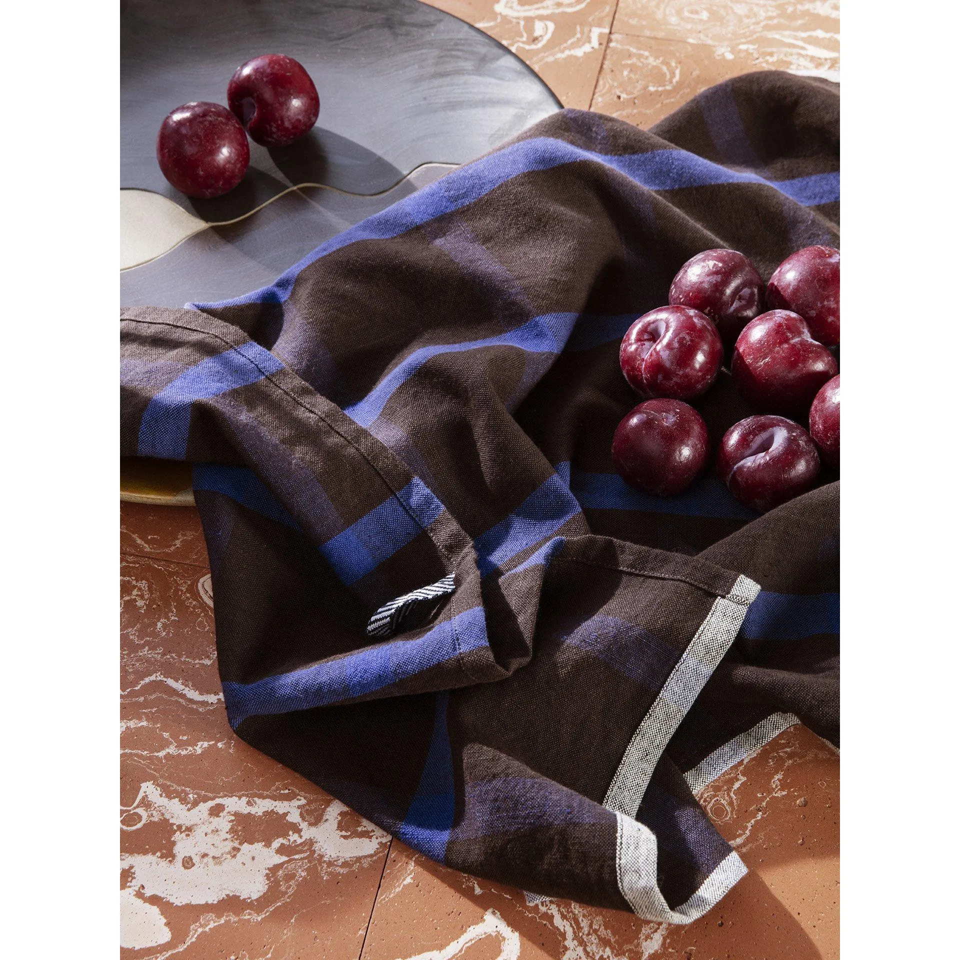 Ferm Living Hale Tea Towel, Chocolate/Bright Blue