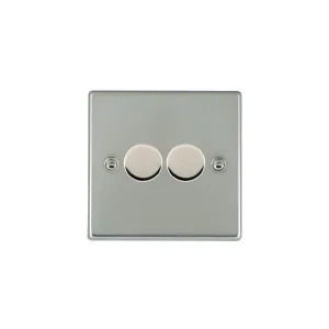 Hamilton 732X40 2 Gang 400W 2 Way Incandescent Resistive Leading Edge Push On/Off Dimmer Switch - Bright Steel