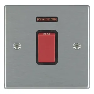 Hamilton 7445NB 1 Gang 45A DP Red Rocker with Neon - Satin Steel & Black