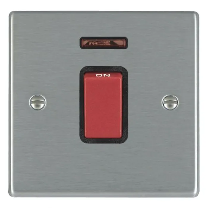 Hamilton 7445NB 1 Gang 45A DP Red Rocker with Neon - Satin Steel & Black