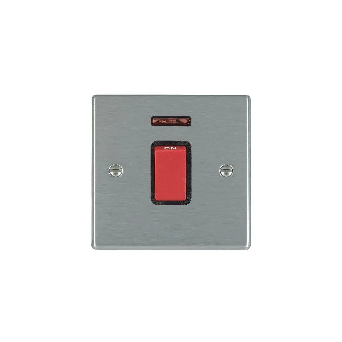 Hamilton 7445NB 1 Gang 45A DP Red Rocker with Neon - Satin Steel & Black