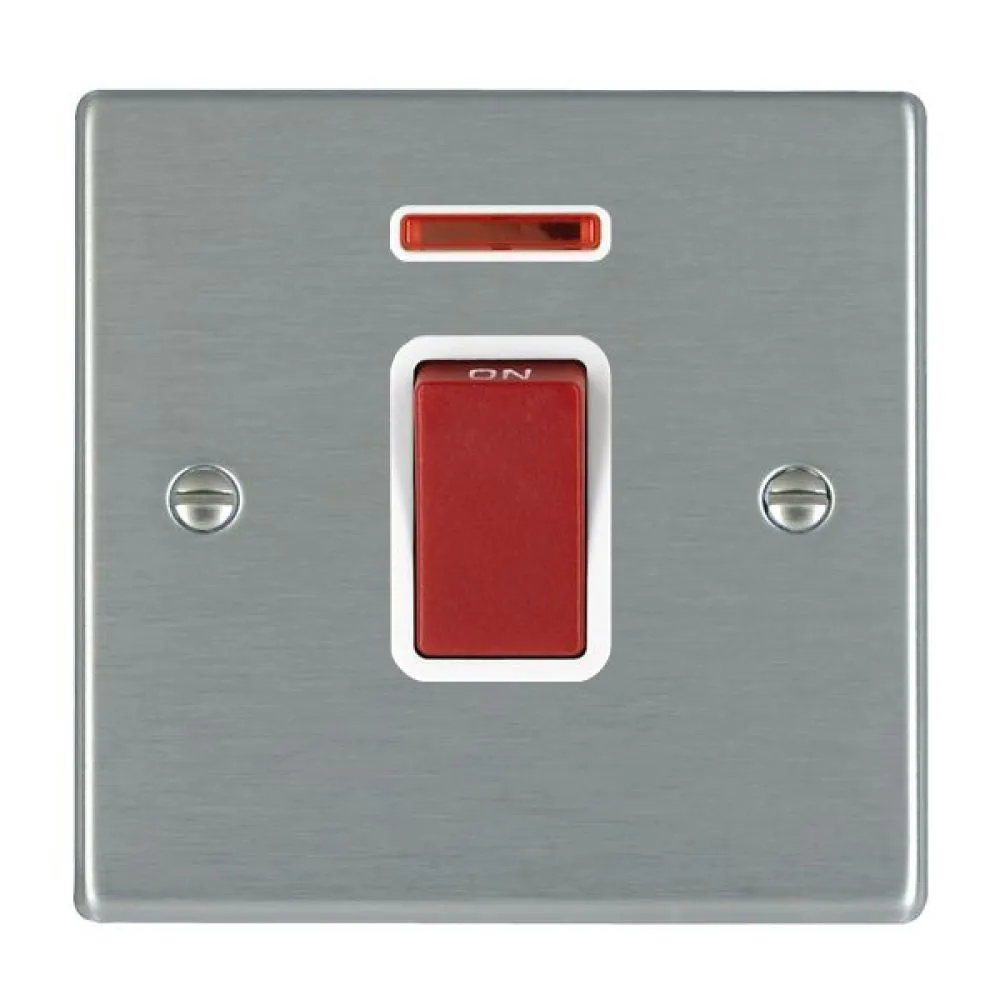 Hamilton 7445NW 1 Gang 45A DP Red Rocker with Neon - Satin Steel & White Insert