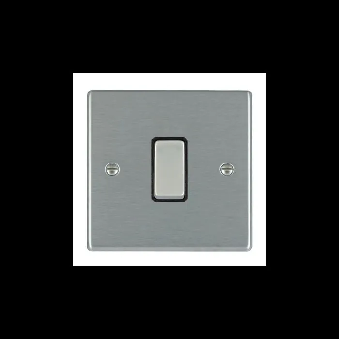 Hamilton 74R21SS-B 1 Gang 10AX 2 Way Single Pole Rocker Switch - Satin Steel & Black Inserts