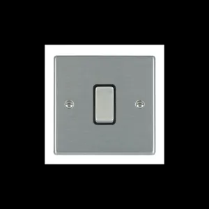 Hamilton 74R21SS-B 1 Gang 10AX 2 Way Single Pole Rocker Switch - Satin Steel & Black Inserts