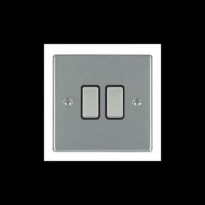 Hamilton 74R22SS-B 2 Gang 10AX 2 Way Rocker Switch - Satin Steel & Black Inserts